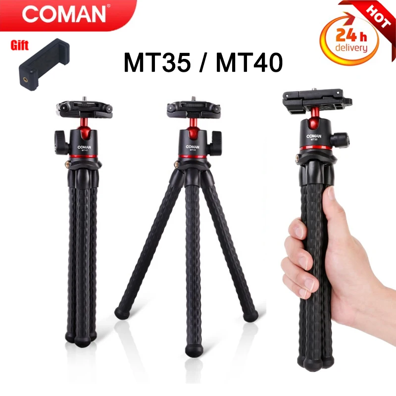 

COMAN MT35/MT40 Flexible Mini Octopus Tripod Cold Shoe Mount Ball Head QR Plate Max. 2KG for Smartphone Camera Live Streaming