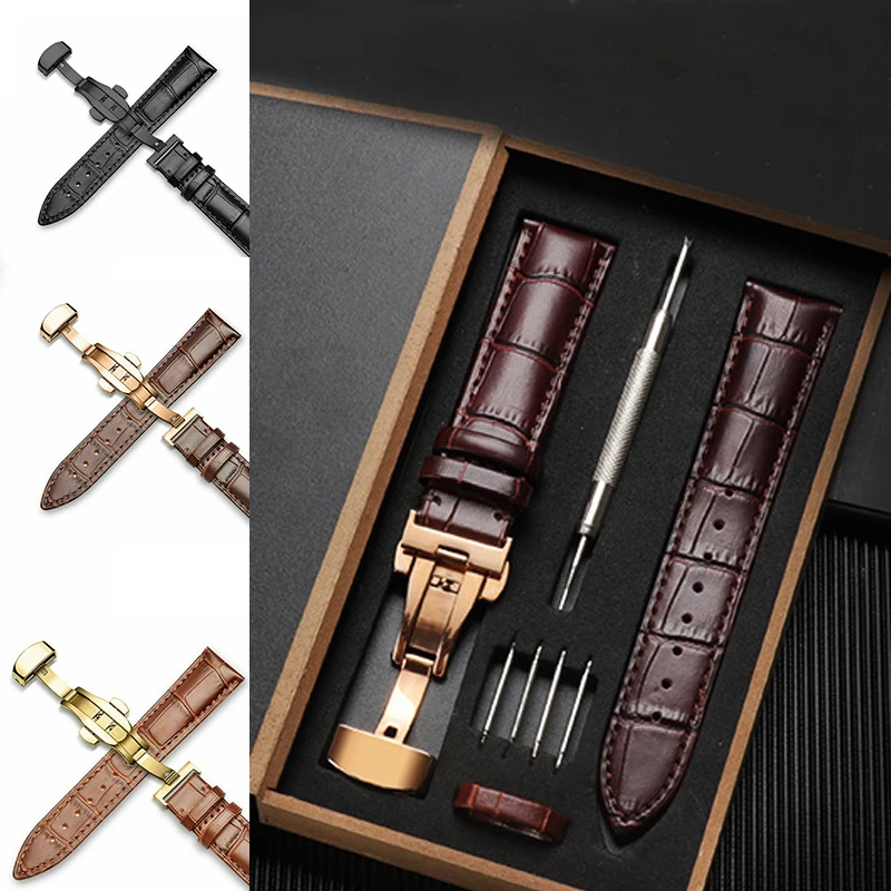 

Genuine Leather Watchband Men Women Replace Business Casual Watch Band 18mm 20mm 22mm 24mm Watch Strap With Butterfly Buckle