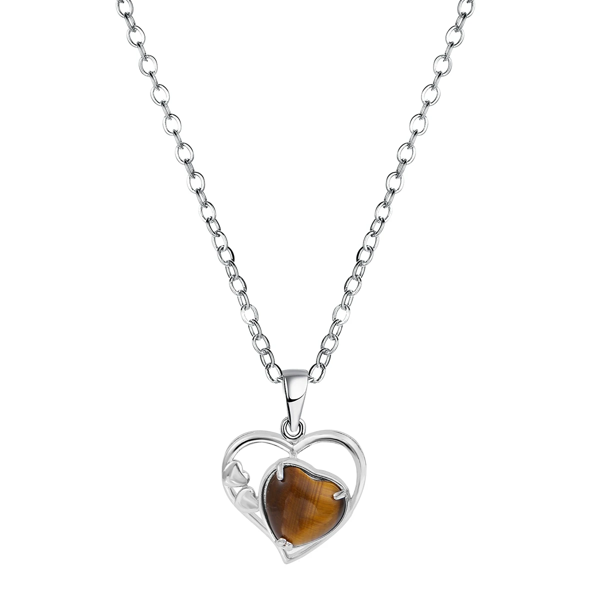 

QIMOSHI Lucky Tigers Eye Love Heart Birthstone Necklaces for Women Forever Crystal Pendant Jewelry