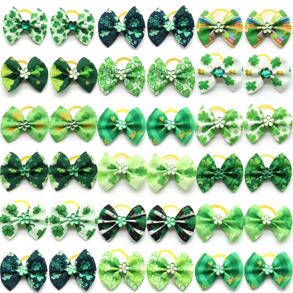 

10/20 Pcs St Patrick's Day New Doggy Hair Bows Rubber Bands Clover Pattern Yorkshire Dog Grooming Accessories Pet Supplies