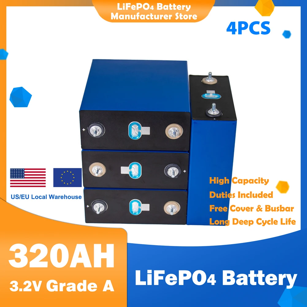 3.2V 320AH 310AH LiFePO4 Battery Rechargebal Lithium iron phosphate Battery Pack DIY 12V 24V For RV Vans Campers EV Boats
3.2V 320AH 310AH LiFePO4 Battery Rechargebal Lithium iron phosphate Battery Pack DIY 12V 24V For RV Vans Campers EV Boats