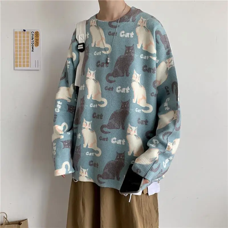 Vintage Dark Goth Full Print Cats Animal Sweater Mens Oversized Knitted Pullover Japanese Kawaii Clothes Streetwear Loose Casual 
Vintage Dark Goth Full Print Cats Animal Sweater Mens Oversized Knitted Pullover Japanese Kawaii Clothes Streetwear Loose Casual