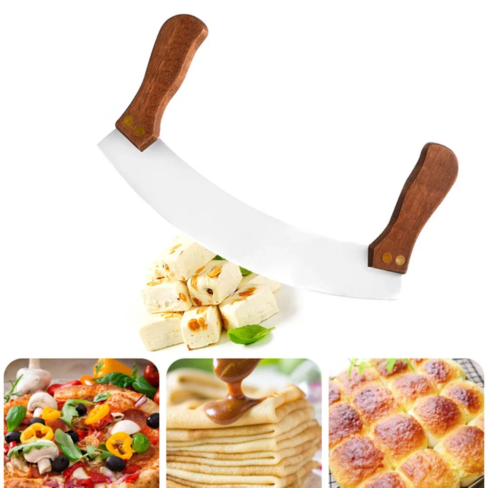 Double Handle Swing Pizza Cutter Knife Food Grade Stainless Steel Nougat Cookies Dessert Cutter Baking Tools Kitchen Accessories 
Double Handle Swing Pizza Cutter Knife Food Grade Stainless Steel Nougat Cookies Dessert Cutter Baking Tools Kitchen Accessories