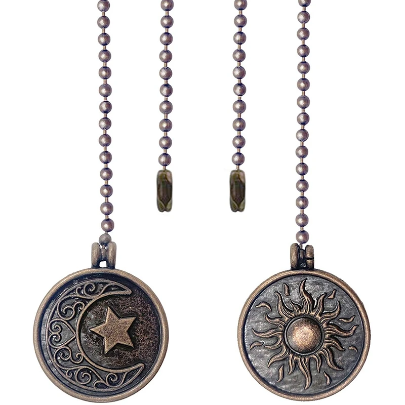 2Pcs Ceiling Fan Pull Chain Set Sun & Moon Pattern Pull Chains Extension Copper Beaded Ball Fan Pull Chain With Ornament
2Pcs Ceiling Fan Pull Chain Set Sun & Moon Pattern Pull Chains Extension Copper Beaded Ball Fan Pull Chain With Ornament
