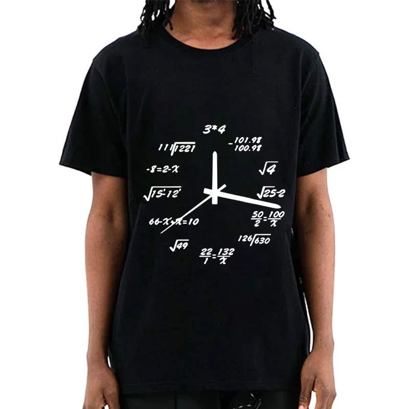 

XINYI Men's T-shirt 100% cotton casual funny math clock Print summer loose o-neck t shirt for men short sleeve t-shirt male tops