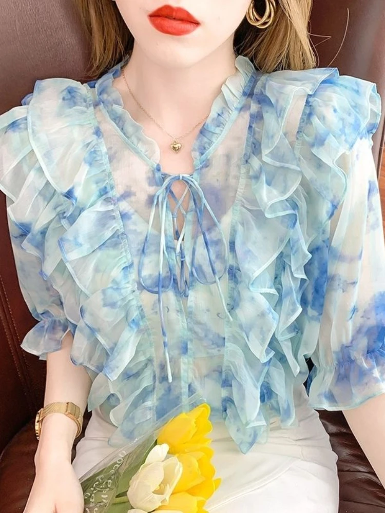 Vintage Printed Ruffles Spliced Lace Up Oversized Chiffon Blouse Summer Casual Tops Elegant Women's Clothing Commute Shirt 2022
Vintage Printed Ruffles Spliced Lace Up Oversized Chiffon Blouse Summer Casual Tops Elegant Women's Clothing Commute Shirt 2022
