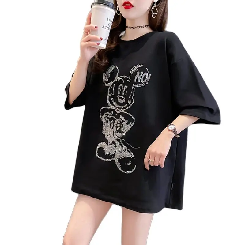 Disney Summer Women's T Shirt Rhinestones Mickey Mouse T Shirt Womens Oversized Short Sleeve Casual Cotton Streetwear Top Tees
Disney Summer Women's T Shirt Rhinestones Mickey Mouse T Shirt Womens Oversized Short Sleeve Casual Cotton Streetwear Top Tees