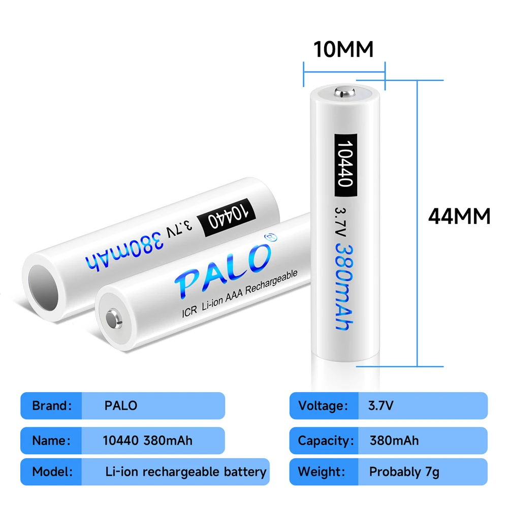 

PALO 4-20pcs 3.7V 10440 Li ion Lithium Rechargeable AAA Battery 10440 Button Top For Flashlights Camera Power Torch Shaver