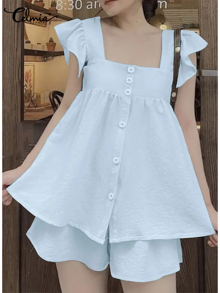 Celmia Women Summer Short Sets Square Collar Buttons Ruffles Tank Tops and Elastic Waist Shorts Suits Korea Fashion 2 Piece Sets
Celmia Women Summer Short Sets Square Collar Buttons Ruffles Tank Tops and Elastic Waist Shorts Suits Korea Fashion 2 Piece Sets
