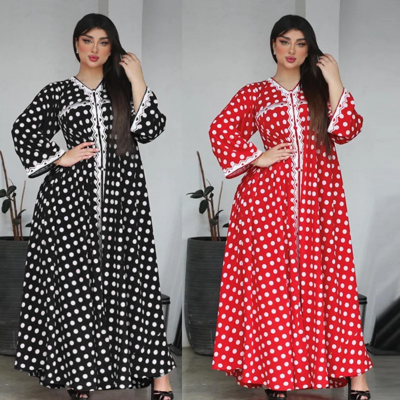 Moroccan Kaftan Abaya Dubai African Dresses for Women Eid Mubarak Muslim Hijab Dress Polka Dot Print Turkey Loose Arabic Robe
Moroccan Kaftan Abaya Dubai African Dresses for Women Eid Mubarak Muslim Hijab Dress Polka Dot Print Turkey Loose Arabic Robe