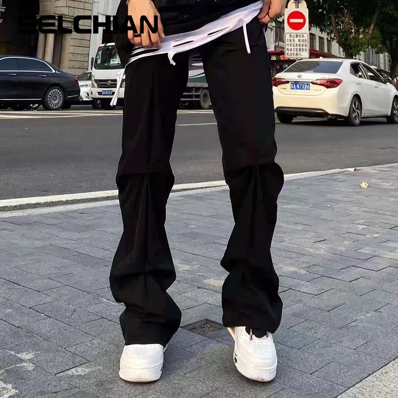 

Vibe Style Ruched Streetwear Casual Cargo Pants Mens Straight Black Gray Pleated Loose Overalls Harajuku Retro Trousers