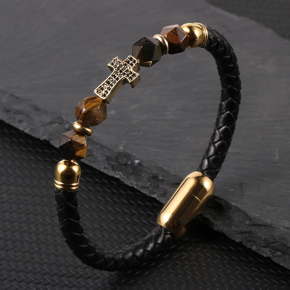 Genuine Leather Bracelet for Men Faces Natural Stone Tiger Eye Onyx Beads Brass Zircon Cross Charm Bracelets Magnetic Buckle
Genuine Leather Bracelet for Men Faces Natural Stone Tiger Eye Onyx Beads Brass Zircon Cross Charm Bracelets Magnetic Buckle