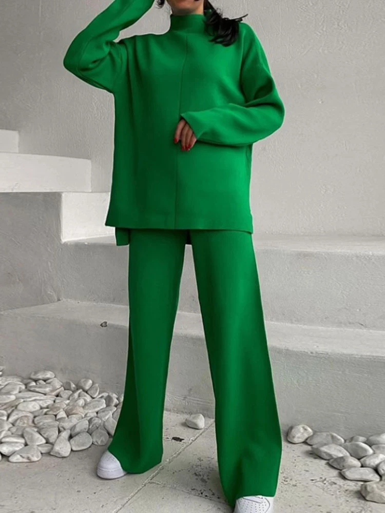 Women's Knitted Sets Autumn Winter Fashion Casual Female Solid 2 Piece Pant Outfits Long Sleeve Top And Wide Leg Pants Suit
Women's Knitted Sets Autumn Winter Fashion Casual Female Solid 2 Piece Pant Outfits Long Sleeve Top And Wide Leg Pants Suit