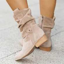 2023 new Women Ankle Boots Low Heels Round Plus Size Casual Shoes Faux Suede Female Low Boots Chelsea Boots platform boots