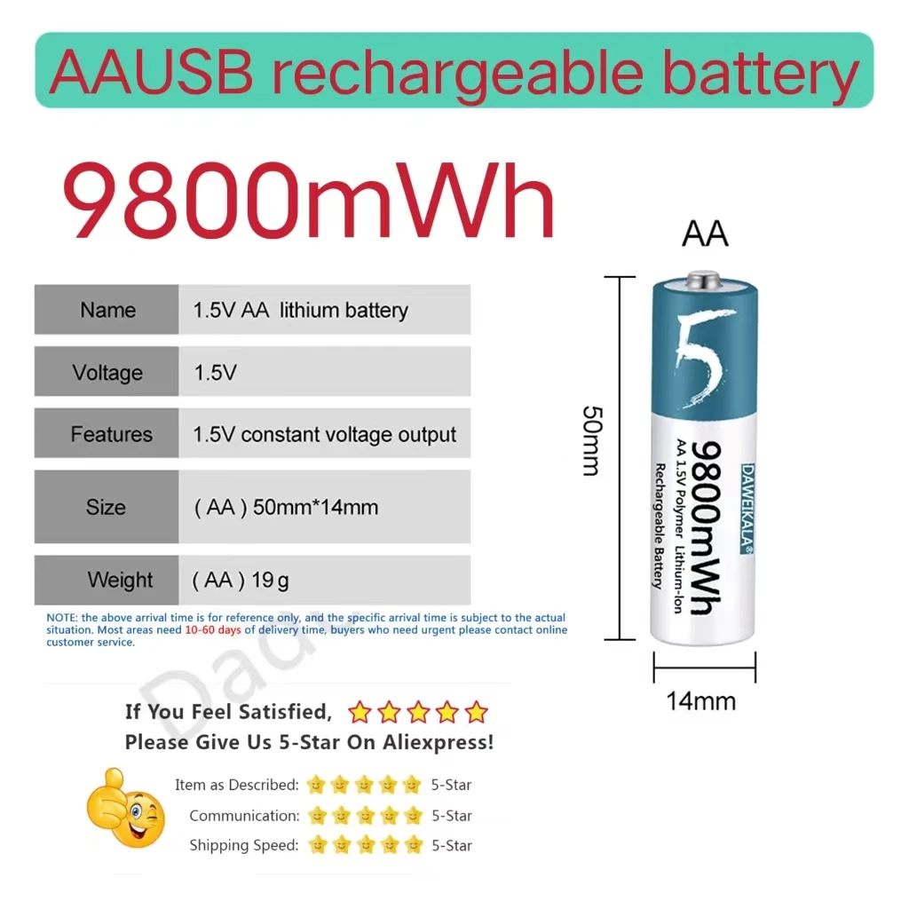 AA rechargeable lithium ion battery, 1.5V AA battery, 9800MWh, AA, remote control, mouse, small fan, electric toy
AA rechargeable lithium ion battery, 1.5V AA battery, 9800MWh, AA, remote control, mouse, small fan, electric toy