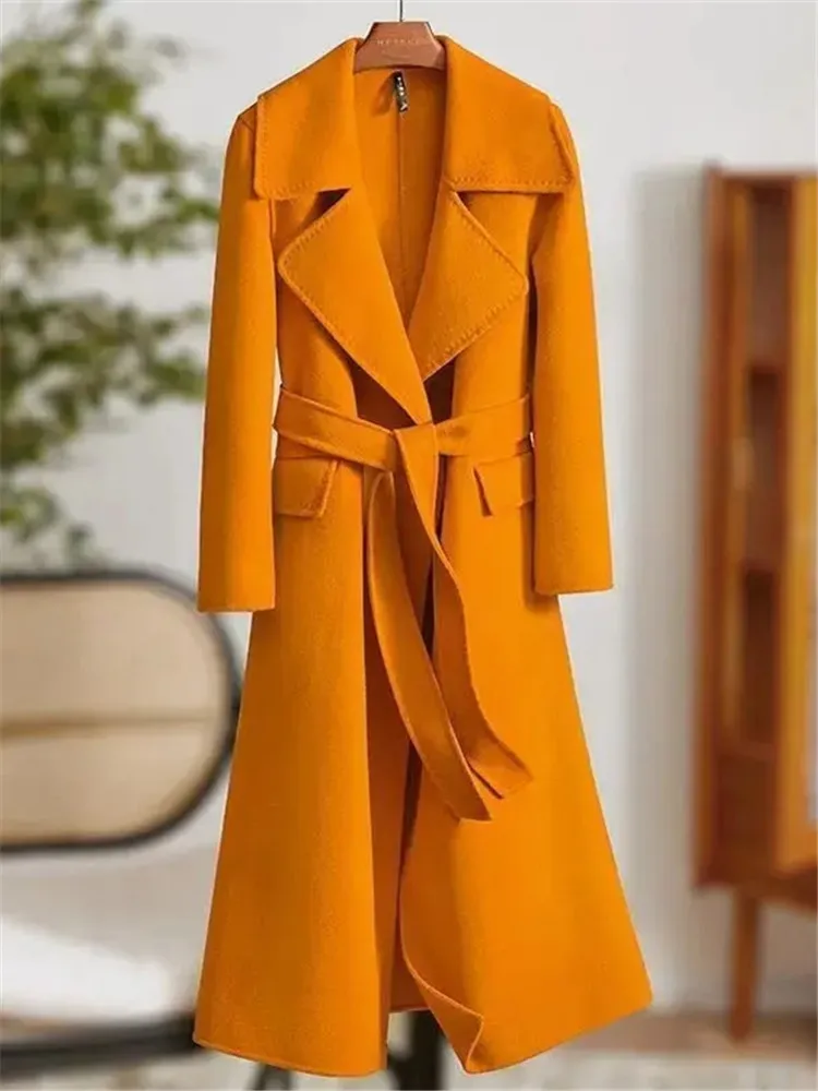Coat Women's Spring Autumn New Solid Color Lapel Tie Long Woolen Jacket Simple Fashion Slim Temperament Top Female Clothing 124
Coat Women's Spring Autumn New Solid Color Lapel Tie Long Woolen Jacket Simple Fashion Slim Temperament Top Female Clothing 124