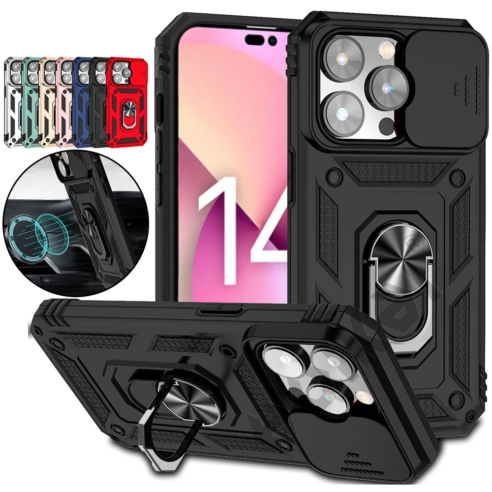 

Case iPhone 14 13 12 11 X 8 7 XS Plus Pro Mini Max SE XS Max Full body Reinforced Car Magnetic Holder Slide Camera Protection