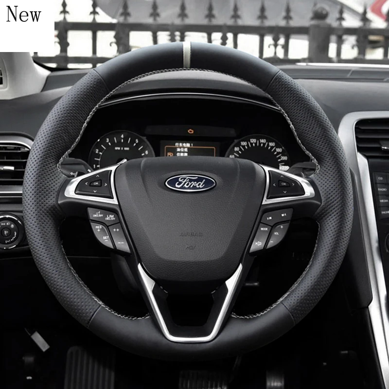 

For Ford New Mondeo Edge Kuga Everest Raptor Customized Hand-stitched Leather Suede Carbon Fibre Car Steering Wheel Cover