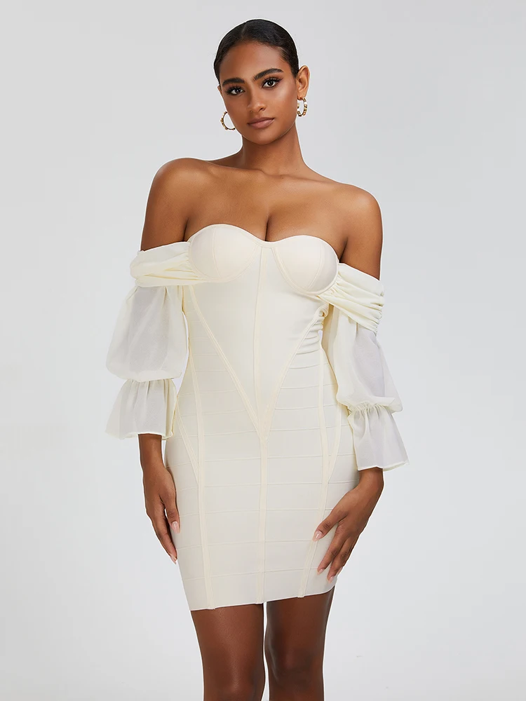 Cream Princess Bandage Dress Women Summer 2023 Sexy Off Shoulder Flare Sleeve Party Evening Dresses Elegant Bodycon Outfit BA379
Cream Princess Bandage Dress Women Summer 2023 Sexy Off Shoulder Flare Sleeve Party Evening Dresses Elegant Bodycon Outfit BA379