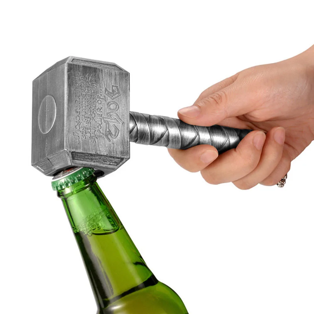 

1PC Silver Beer Bottle Openers Multifunction Hammer Of Thor Shaped Beer Bottle Opener With Long Handle Bottler Metal Opener Beer