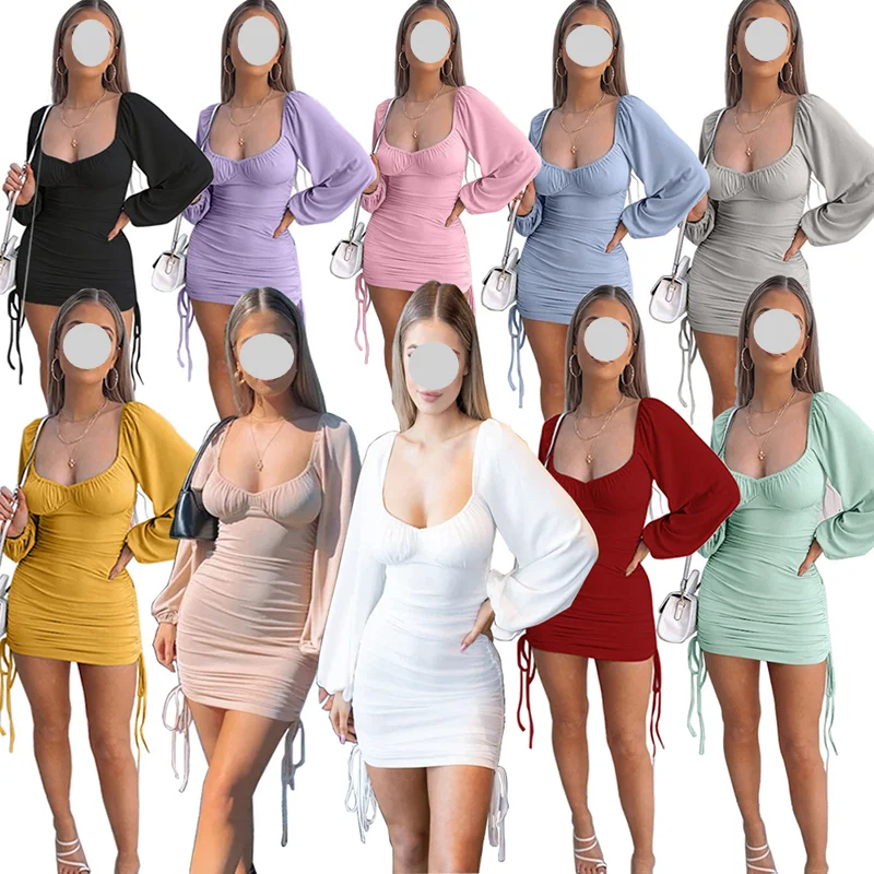 Rib Sexy Slim Women Dresses Drawcord Pleated Buttock Long Sleeve Summer European And American Frocks Mini Clothing For Lady
Rib Sexy Slim Women Dresses Drawcord Pleated Buttock Long Sleeve Summer European And American Frocks Mini Clothing For Lady