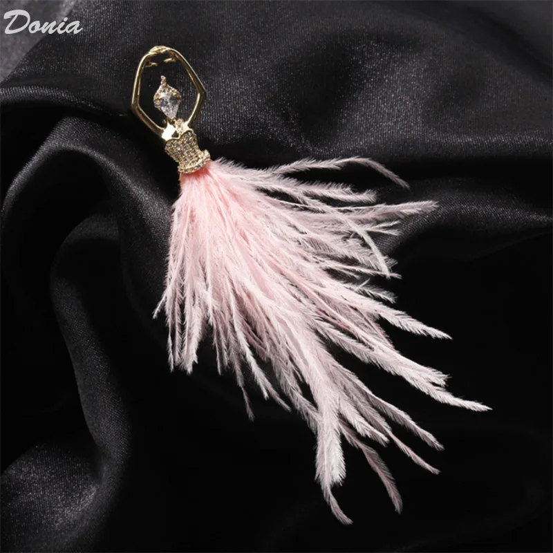 

Donia Jewelry Fashion Pink Feather Dancing Girl Exquisite Titanium Micro-Inlaid AAA Zircon Luxury Brooch