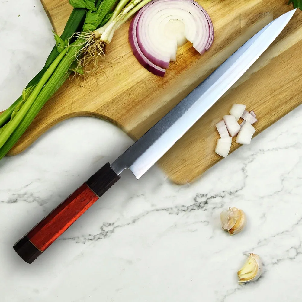 11 Inch Sashimi Knife 9Cr18MoV VG10 Steel Slicing Ham Cleaver Sushi Filleting Fish Yanagiba Kitchen Knife Rosewood&Ebony Handle
11 Inch Sashimi Knife 9Cr18MoV VG10 Steel Slicing Ham Cleaver Sushi Filleting Fish Yanagiba Kitchen Knife Rosewood&Ebony Handle