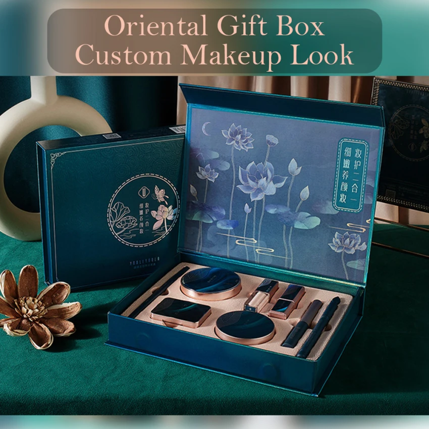 

Makeup Cosmetic Set Oriental Beauty Lotus Pond Moonlight Gift Box Velvet Lipstick Ivory Concealer Eye Shadow Setting Powder