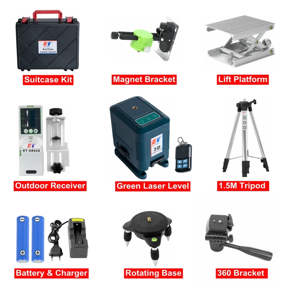 KaiTian 360 Зеленый лазерный уровень 12 линий
KaiTian 360 Зеленый лазерный уровень 12 линий