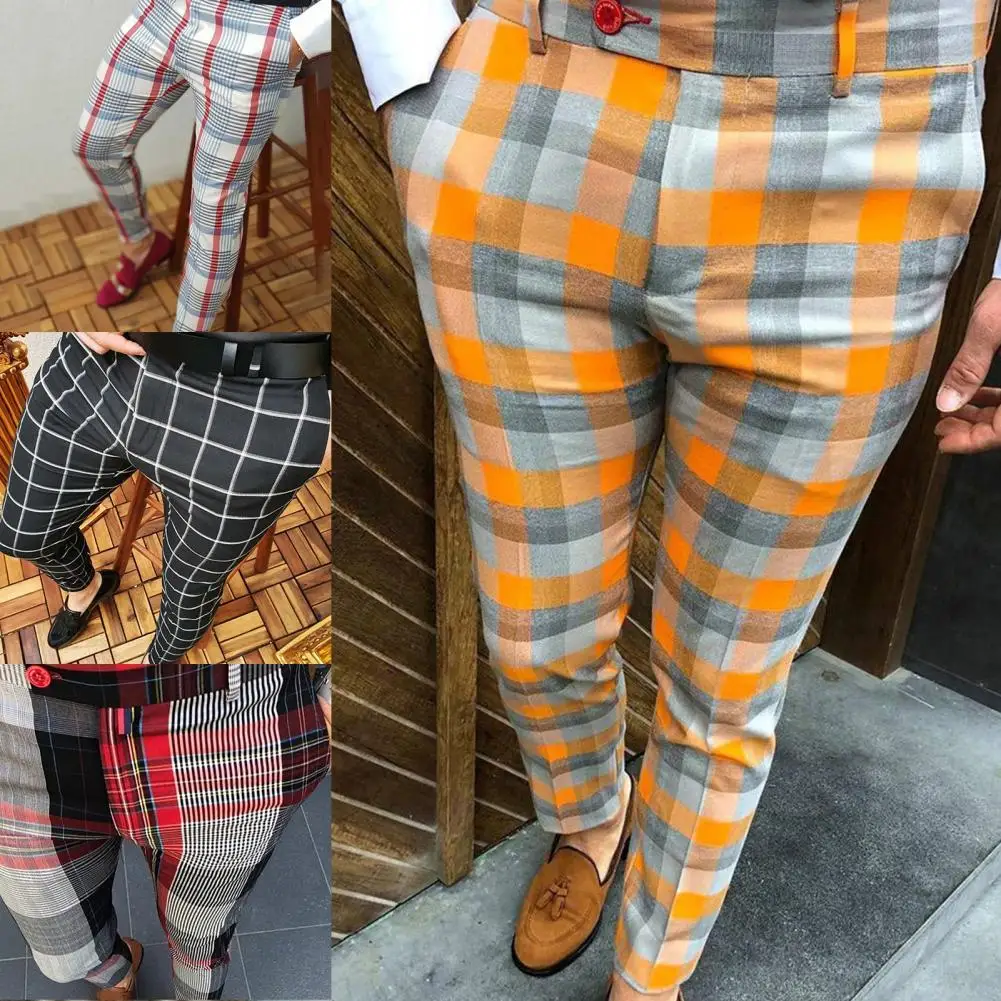 Deep Crotch Mid Rise Casual Trousers Spring Fall Plaid Print Men Office Pants for Outdoor Sports 
Deep Crotch Mid Rise Casual Trousers Spring Fall Plaid Print Men Office Pants for Outdoor Sports