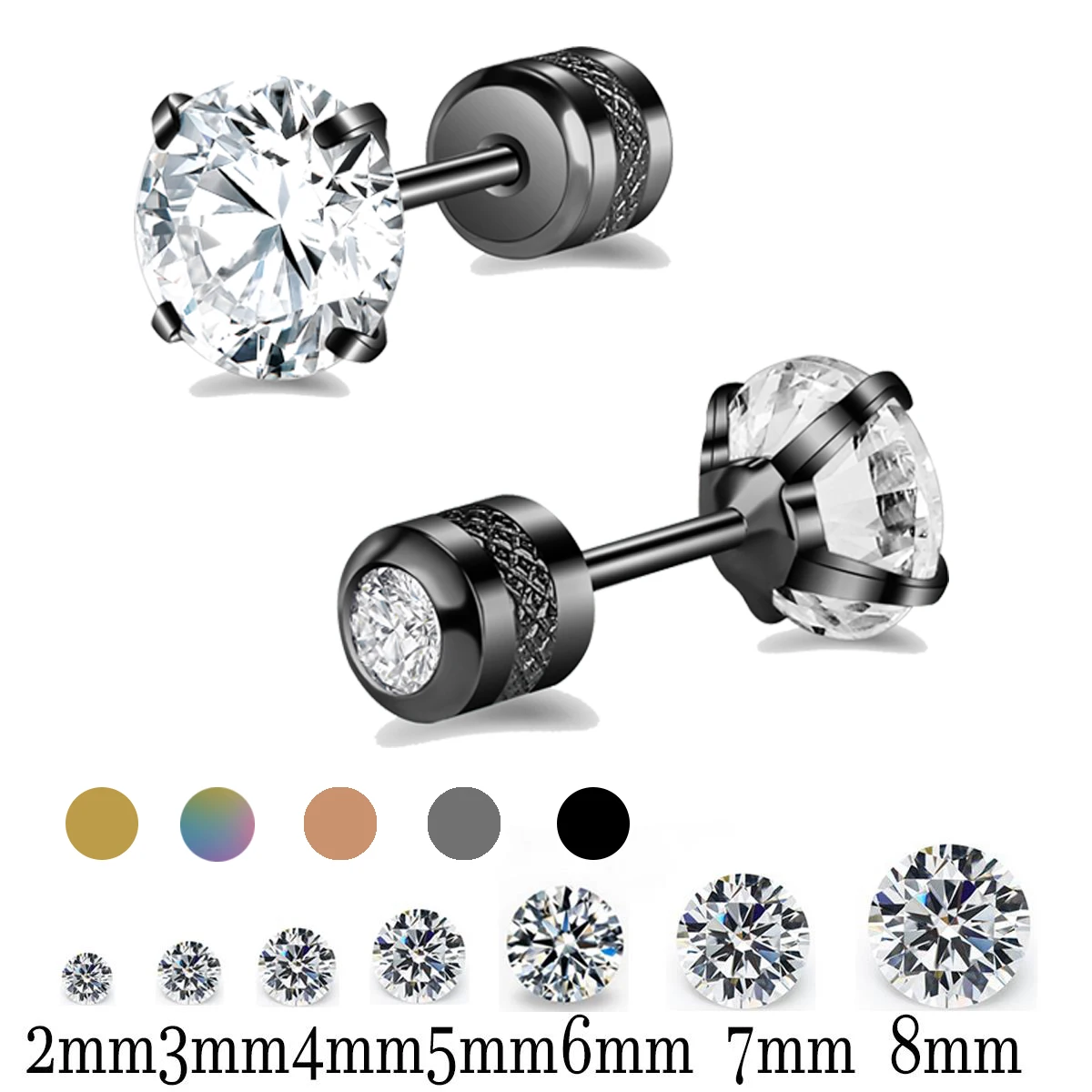 ZEMO 2pcs/lot Crystal Ear Studs 20G Stainless Steel Stud Earrings for Women Silver Gold Color Ear Helix Cartilage Piercing 2-8mm 
ZEMO 2pcs/lot Crystal Ear Studs 20G Stainless Steel Stud Earrings for Women Silver Gold Color Ear Helix Cartilage Piercing 2-8mm