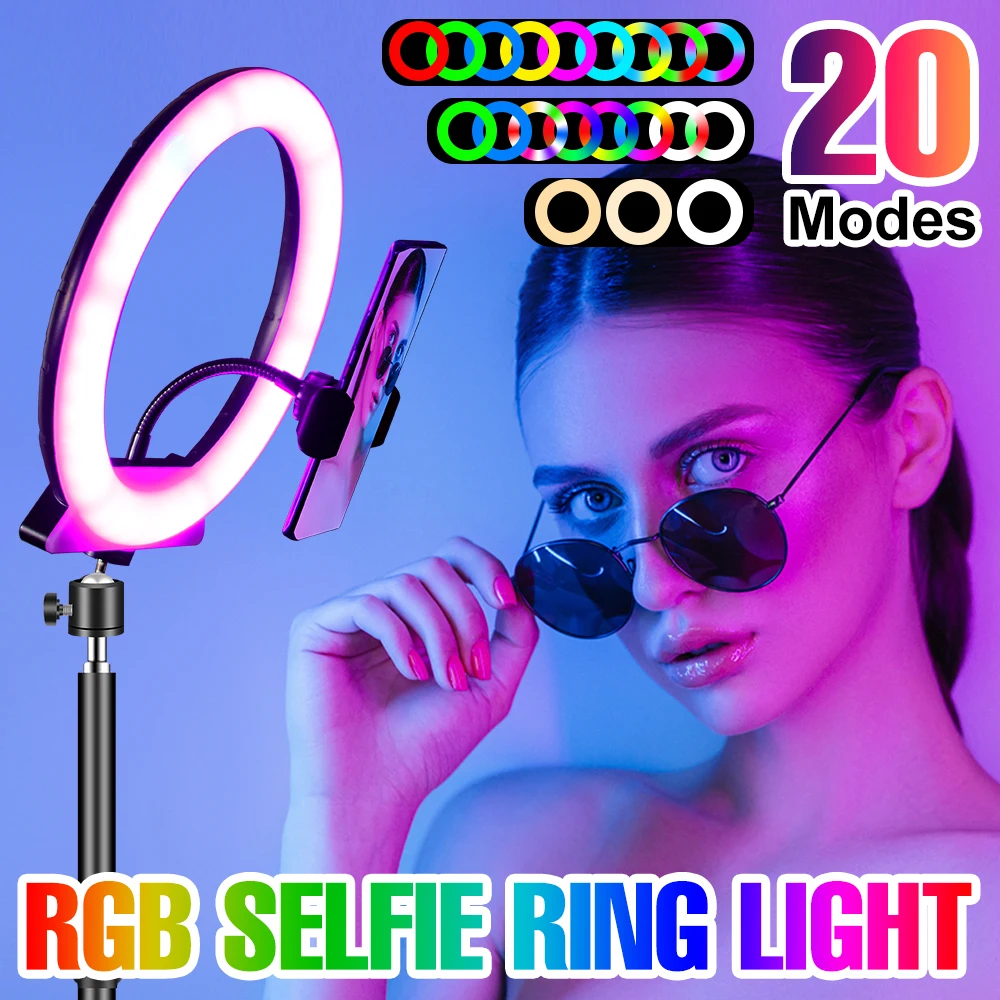 

LED RGB Ring Light Photography Lighting Brightness Adjustment Ringlight Dimmable Circle Fill Lighting Stand Video Selfie Light