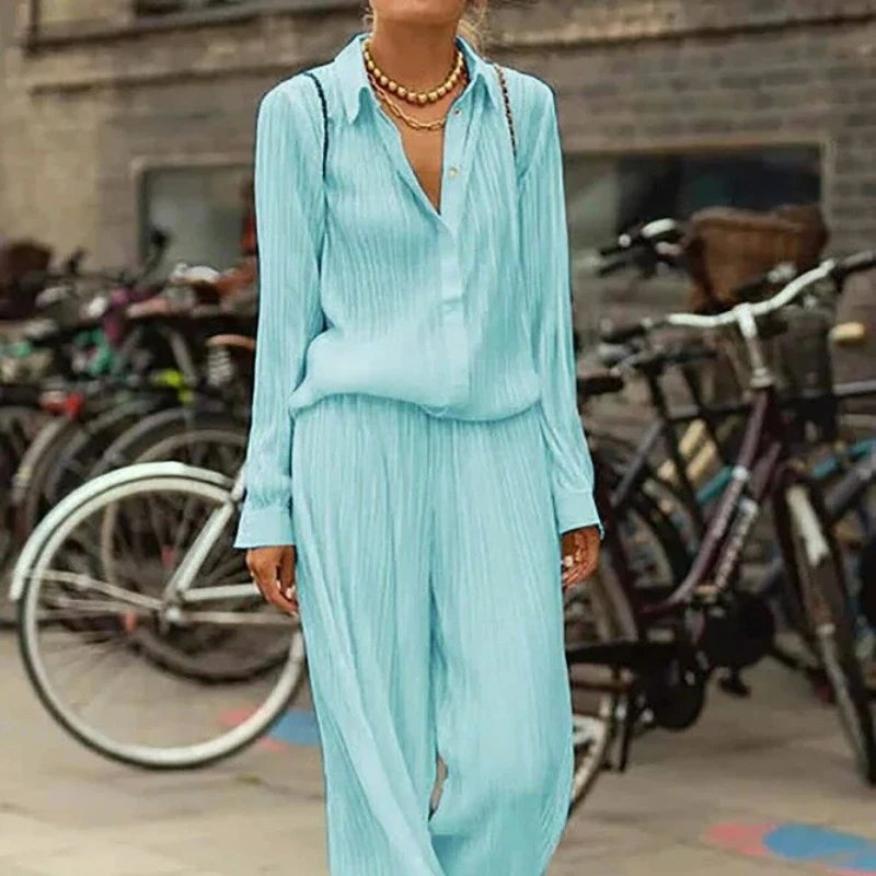 Summer New Women's Suit Temperament Commuting Solid Color Long Sleeve Shirt Leisure Loose Sports Wide Leg Pants Two-piece Suit
Summer New Women's Suit Temperament Commuting Solid Color Long Sleeve Shirt Leisure Loose Sports Wide Leg Pants Two-piece Suit