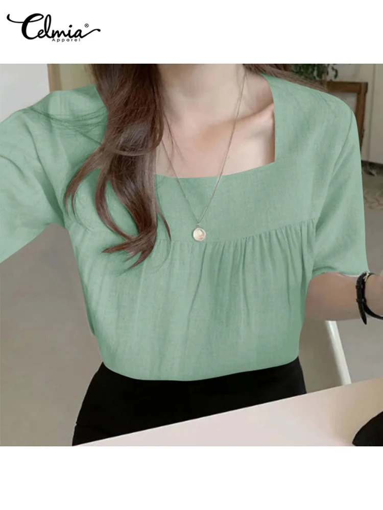 Fashion Tops Celmia Elegant Square Collar Blusas Women Short Sleeve Blouses Summer Cotton Breathable Female Sweet Pleats Chemise
Fashion Tops Celmia Elegant Square Collar Blusas Women Short Sleeve Blouses Summer Cotton Breathable Female Sweet Pleats Chemise