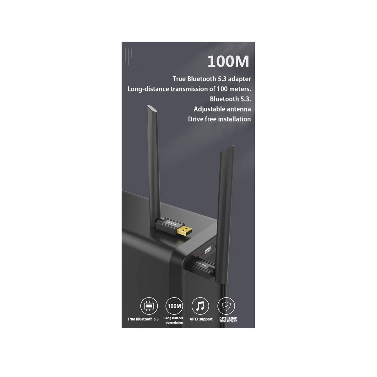 100M USB Bluetooth Adapter USB Bluetooth 5.3 Receiver 4DBi Antenna Bluetooth Transmitter for Computer Laptop
100M USB Bluetooth Adapter USB Bluetooth 5.3 Receiver 4DBi Antenna Bluetooth Transmitter for Computer Laptop