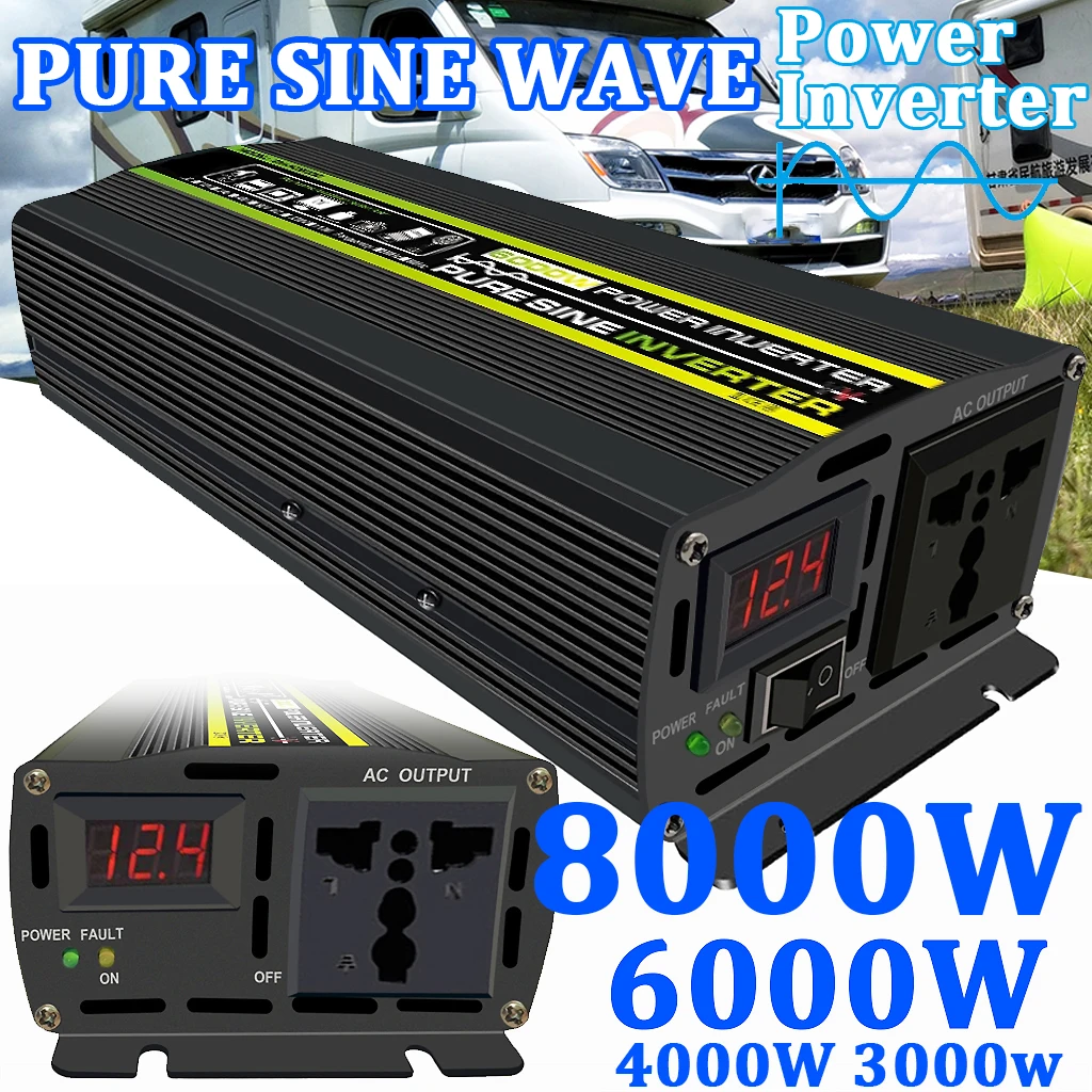 Pure Sine Wave Power Inverter Voltage Transformer DC 12V 24V To AC 220V Socket Converter Inversor for RV Car Solar Home Outdoor 
Pure Sine Wave Power Inverter Voltage Transformer DC 12V 24V To AC 220V Socket Converter Inversor for RV Car Solar Home Outdoor