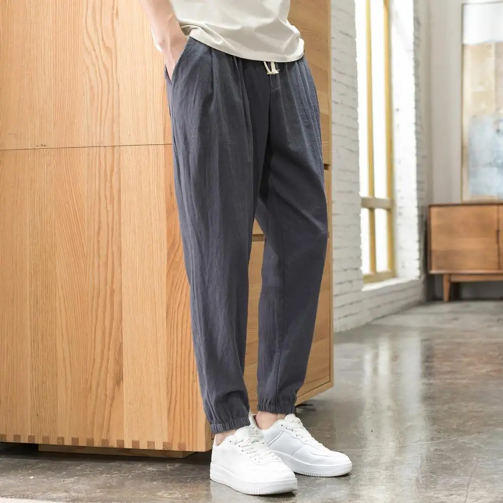 Long Pants Summer Casual Men's Harem Pants Mid-rise Drawstring Elastic Cuffs Solid Color Thin Sweatpants Streetwear with Pockets 
Long Pants Summer Casual Men's Harem Pants Mid-rise Drawstring Elastic Cuffs Solid Color Thin Sweatpants Streetwear with Pockets
