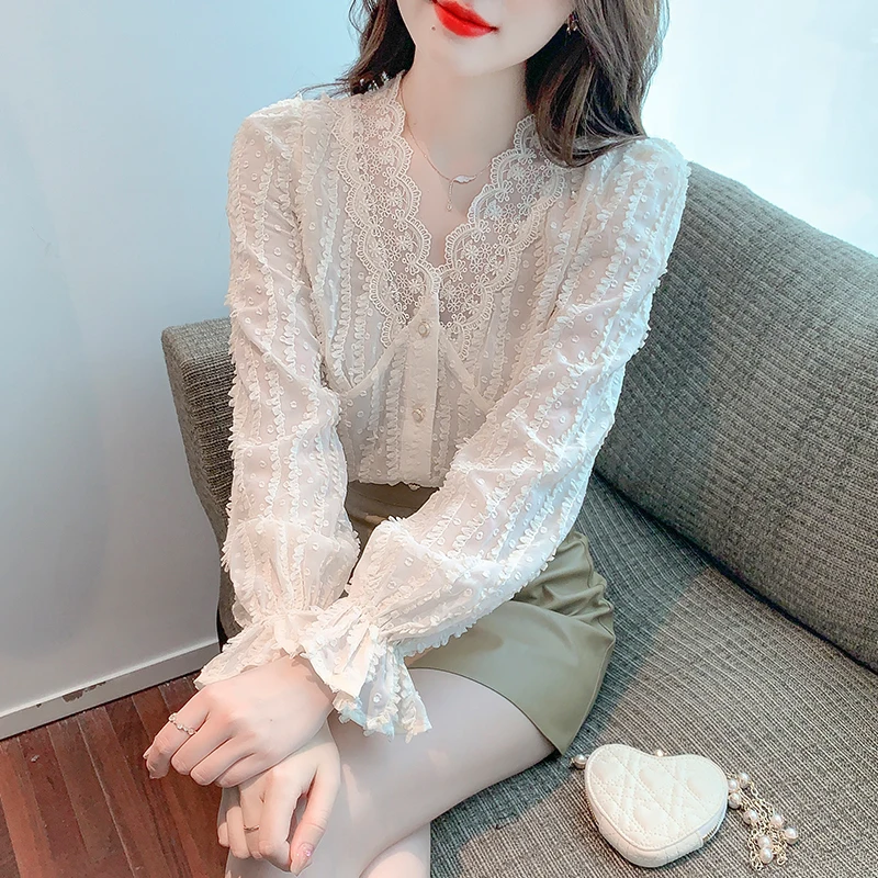 Solid Women's Shirts Summer 2023 New Chiffon Blouses Loose Long Sleeves Casual Lace Top Ladies V-neck Clothing YCMYUNYAN 
Solid Women's Shirts Summer 2023 New Chiffon Blouses Loose Long Sleeves Casual Lace Top Ladies V-neck Clothing YCMYUNYAN
