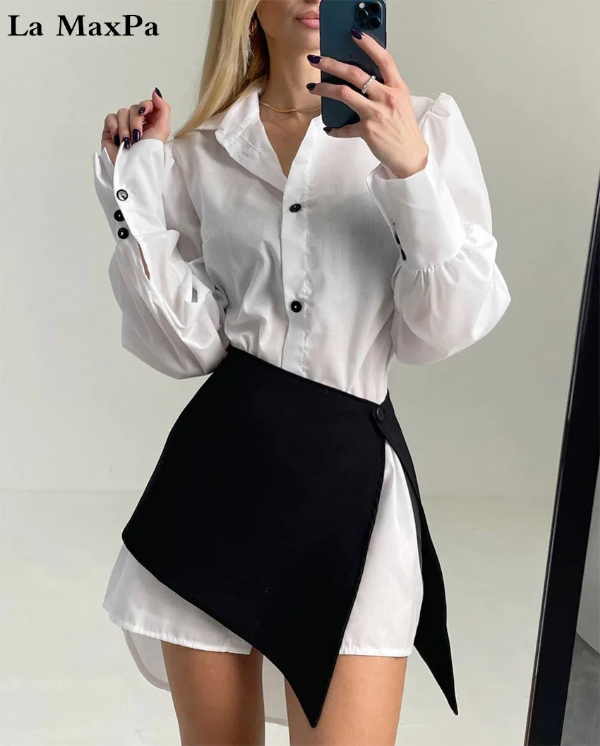 Chic Irregular Shirt Skirt Two Piece Set for Woman 2022 Summer Fashion Lady Full Sleeves Sexy Blouse Split Mini Skirt
Chic Irregular Shirt Skirt Two Piece Set for Woman 2022 Summer Fashion Lady Full Sleeves Sexy Blouse Split Mini Skirt