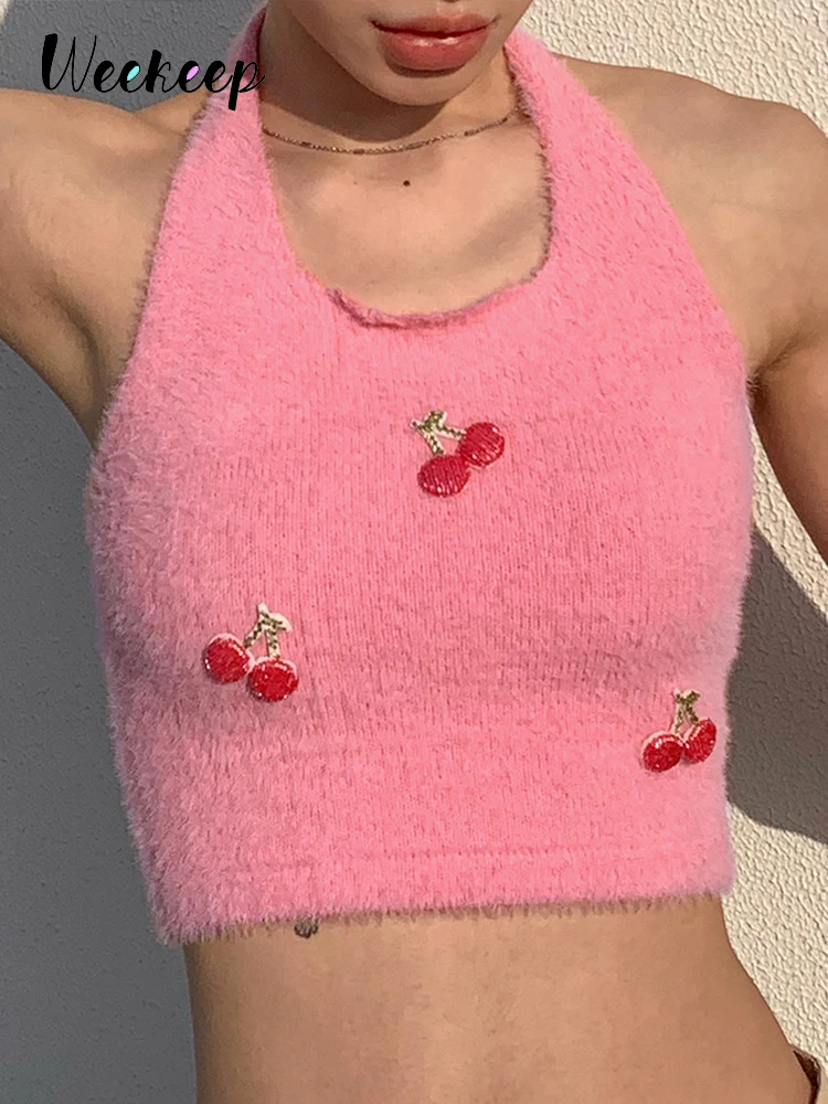 Weekeep Sweet Print Halter Cropped Tank Y2k Aesthetic Sleeveless Knit Camis Women Fashion Summer Streetwear Vintage Backless Tee
Weekeep Sweet Print Halter Cropped Tank Y2k Aesthetic Sleeveless Knit Camis Women Fashion Summer Streetwear Vintage Backless Tee