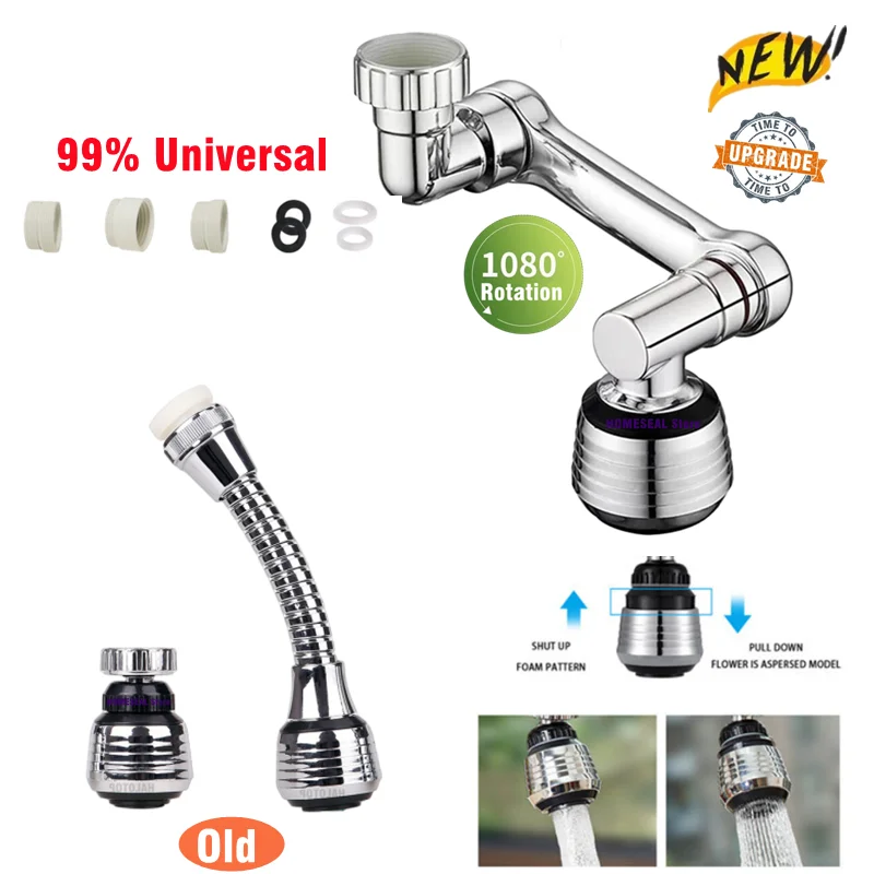 

1080° Swivel Faucet Extender,Universal Sink Water Aerator,2 Mode Splash Filter Extension,Rotatable Robotic Arm,Spray Attachment