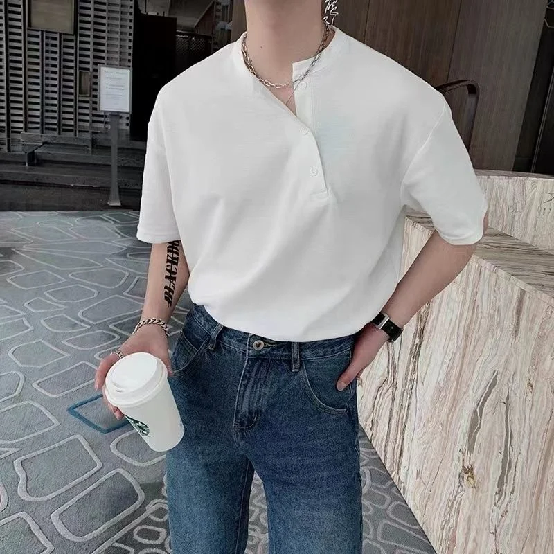 Summer New Men's T-shirt Cotton Inclined Placket Short Sleeve Minority Design Trendy High-grade Fitness Kpop Tactical Shirt Top
Summer New Men's T-shirt Cotton Inclined Placket Short Sleeve Minority Design Trendy High-grade Fitness Kpop Tactical Shirt Top