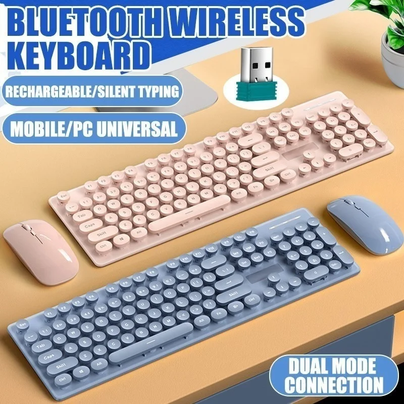 Rechargeable Wireless Bluetooth Keyboard Mouse Set Low Noise Ergonomic Dual Mode Connection Retro Keys For iPad Phone Computer
Rechargeable Wireless Bluetooth Keyboard Mouse Set Low Noise Ergonomic Dual Mode Connection Retro Keys For iPad Phone Computer