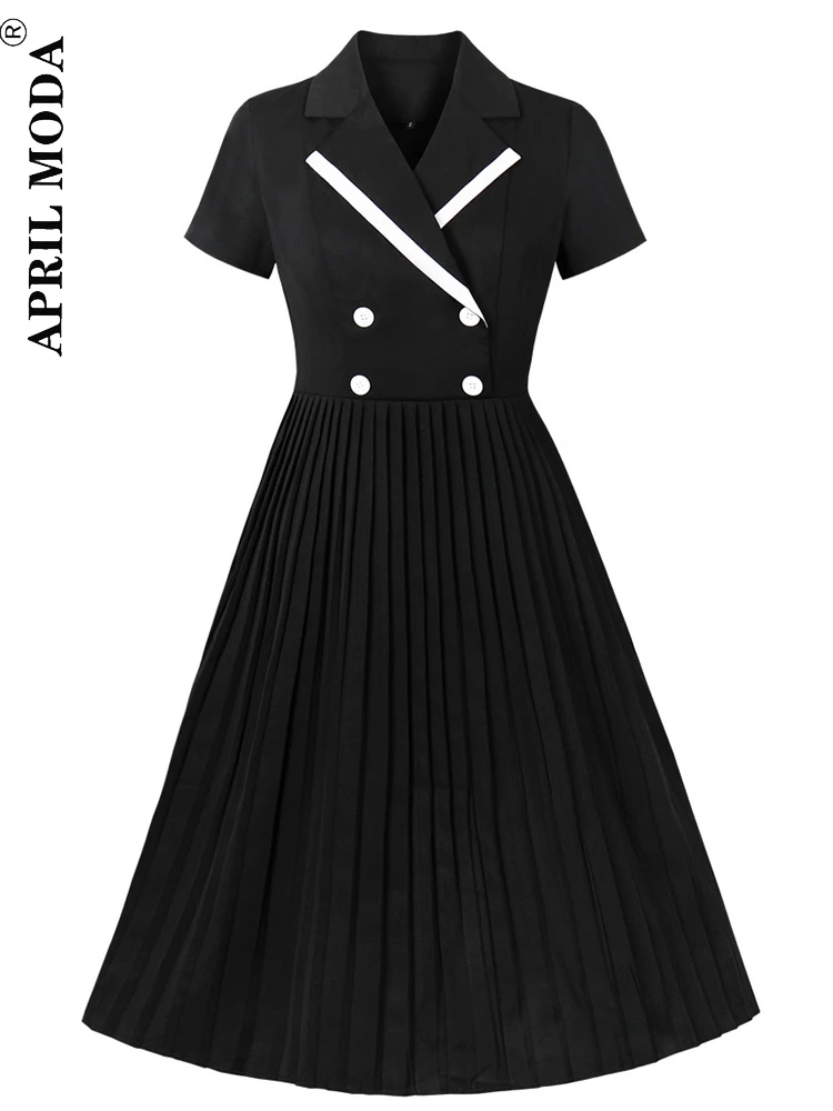 Elegant Black Patchwork Vintage Casual Ladies Dress Short Sleeve Turn Down Collar Fairycore Solid Swing Pinup Runway Tea Dress
Elegant Black Patchwork Vintage Casual Ladies Dress Short Sleeve Turn Down Collar Fairycore Solid Swing Pinup Runway Tea Dress