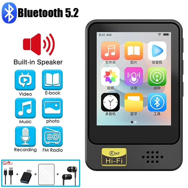 Mini MP3 Player Bluetooth5.2 HiFi MP4 Music Player Portable MP5 Walkman Built-in Speaker with Radio/Recording/E-book/Video/Image
Mini MP3 Player Bluetooth5.2 HiFi MP4 Music Player Portable MP5 Walkman Built-in Speaker with Radio/Recording/E-book/Video/Image