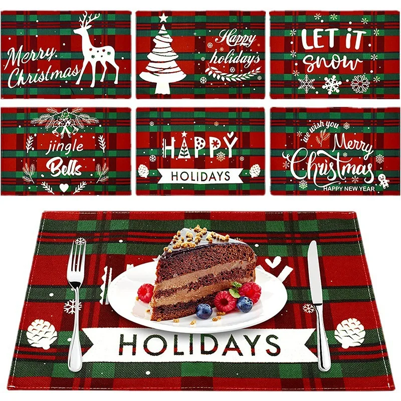 

Christmas linen meal mat, cotton linen insulation mat, kitchen table mat, home Western food napkin, table cloth