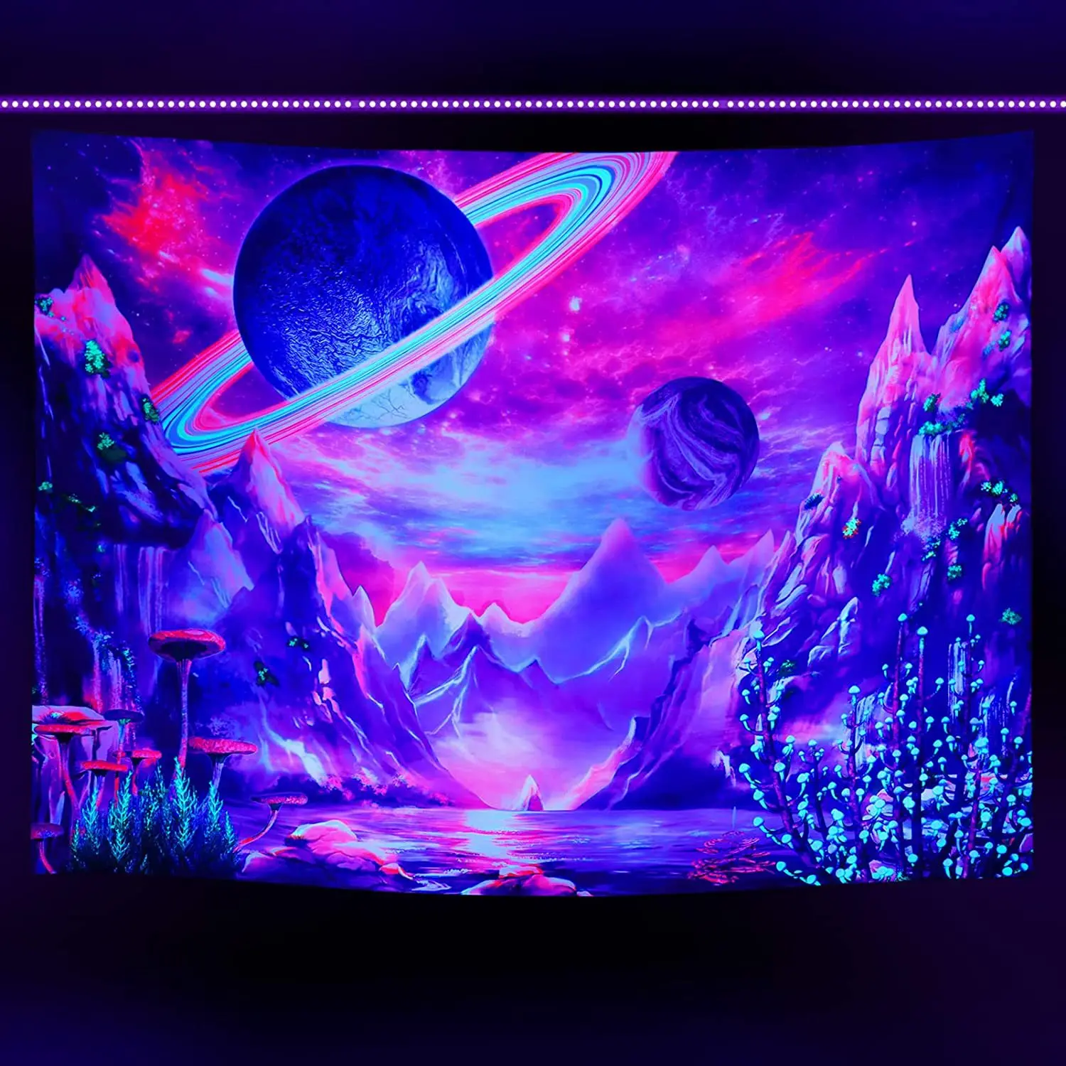 

Black Light Astronaut Flourescent Tapestry Planet Starry Sky UV Reactive Tapestries Wall Hanging Hippie Tapestry Home Room Decor