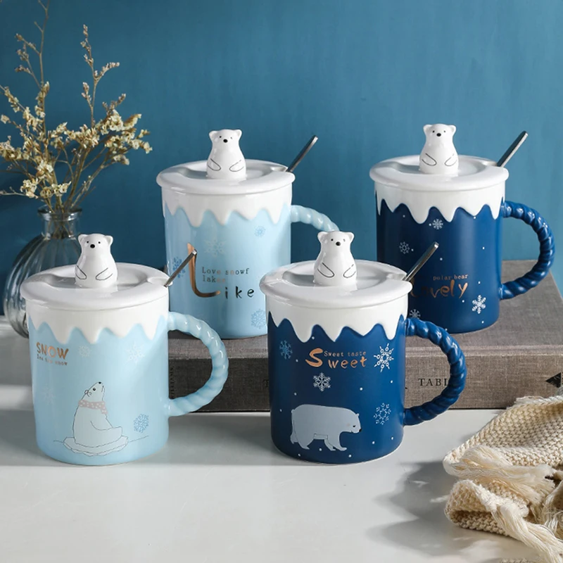 

Cute Polar Bear Ceramic Espresso Coffee Mugs Kitchen Breakfast Cup Portable Porcelain Drinking Tea Water Mug for Couple Family