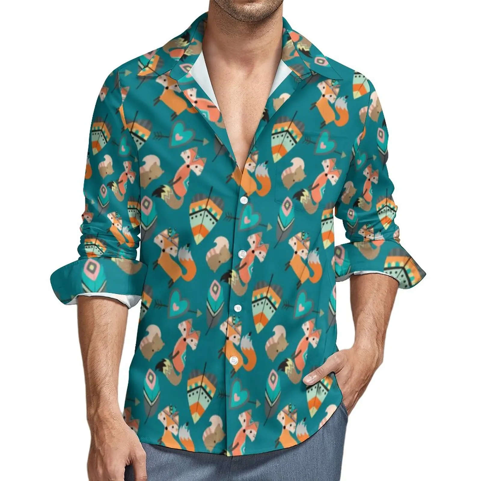 Teal Tribal Fox Y2K Casual Shirt Men Retro Animal Print Shirt Spring Vintage Blouses Long Sleeve Pattern Oversized Clothing
Teal Tribal Fox Y2K Casual Shirt Men Retro Animal Print Shirt Spring Vintage Blouses Long Sleeve Pattern Oversized Clothing