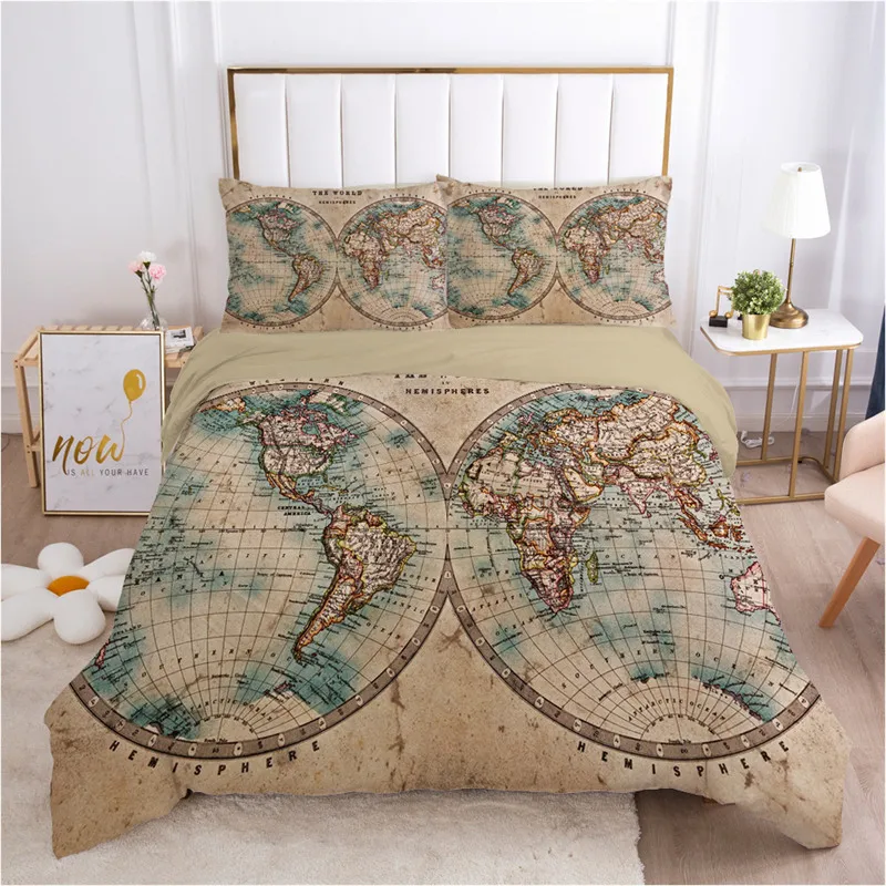 

Compass Sailboat Print Microfiber Bedding Set Nautical Map Duvet Cover Vintage World Map Quilt Cover Twin King For Teens Adults